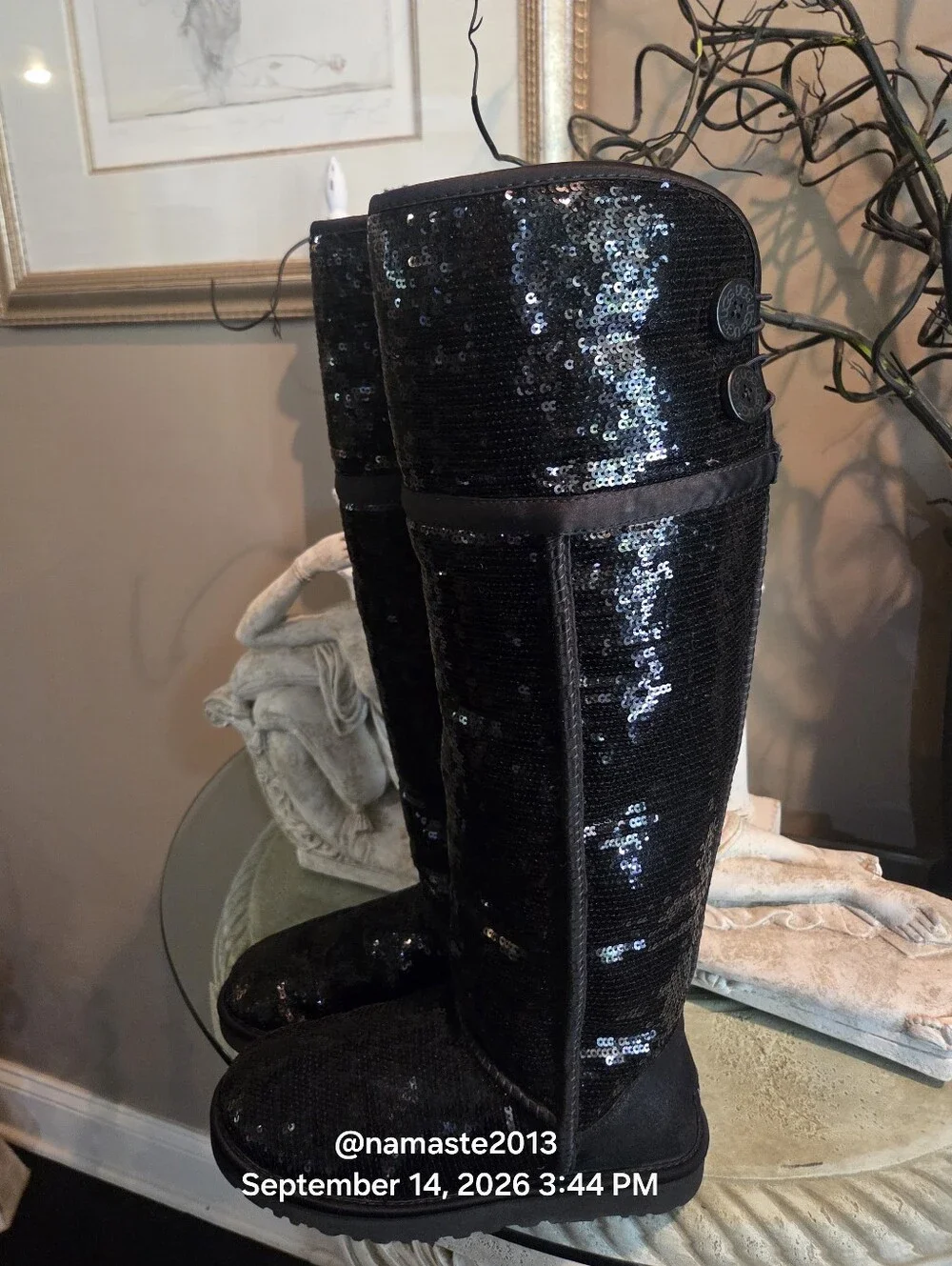 Ugg Over The Knee Bailey Button Sparkles Boot Sequins Shearling Sherpa Fur #814
